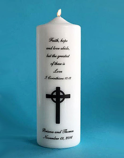 PERSONALIZED Wedding Unity Sets with Pillar Tapers, Choose your Verse and Graphic, White or Ivory Candles