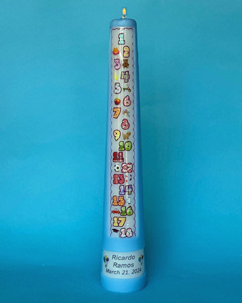 1-18 Year Numbered Contemporary Personalized Countdown Birthday Candle    *FREE FREIGHT!