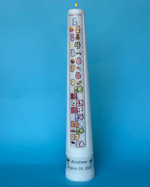 1-18 Year Numbered Contemporary Personalized Countdown Birthday Candle    *FREE FREIGHT!