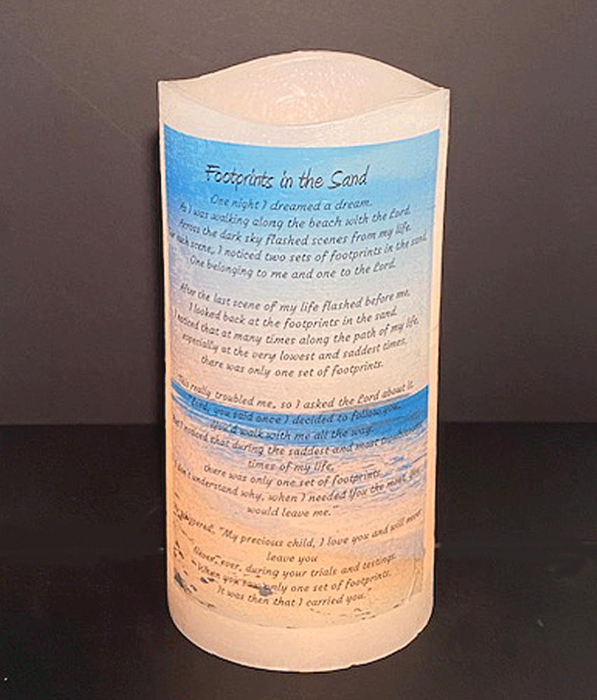 'Footprints in the Sand" 4 x 8 Flameless LED Candle