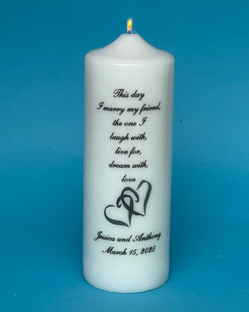 Double Heart Wedding Unity Candle and Tapers with choice of verse, FREE PERSONALIZATION,  white or ivory