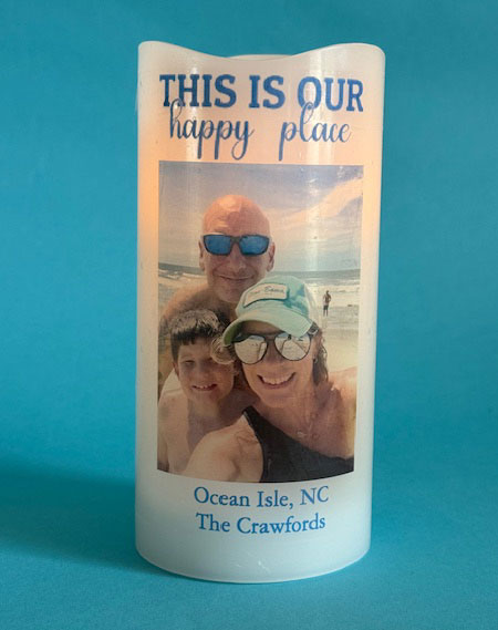 Custom LED Memory Candle with Photo & Text for Vacations, Family Reunions, Centerpieces, Milestones, More