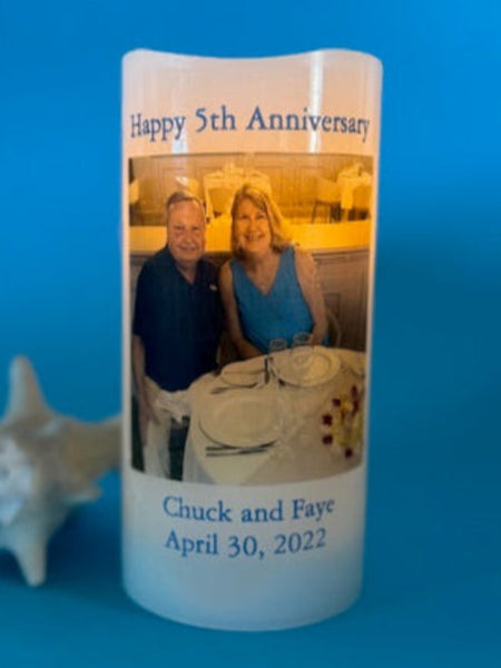 Custom LED Memory Candle with Photo & Text for Vacations, Family Reunions, Centerpieces, Milestones, More