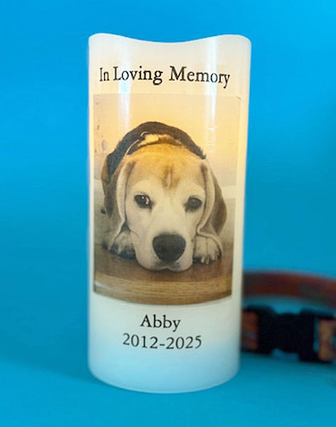 Custom LED Memory Candle with Photo & Text for Vacations, Family Reunions, Centerpieces, Milestones, More