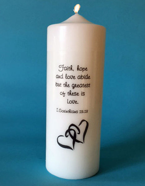 Double Heart Wedding Unity Candle Set with choice of verse, white or ivory