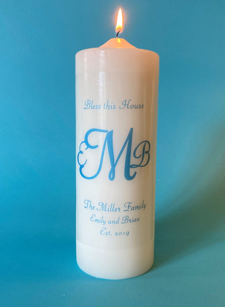 Monogrammed Candle, Three Initial Cursive Monogram, Choice of Ink and Candle Color, Custom Text