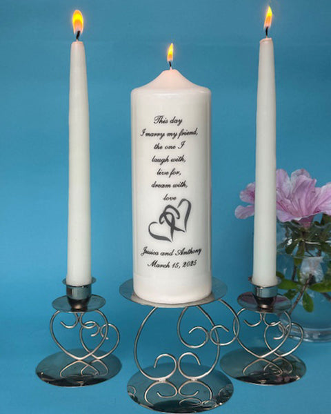 ALL WEDDING UNITY SETS Sets with Pillar &amp; Tapers, Choose Graphic &amp; Verse, white or ivory candles.  FREE PERSONALIZATION!     NEW LOW PRICE $29.99