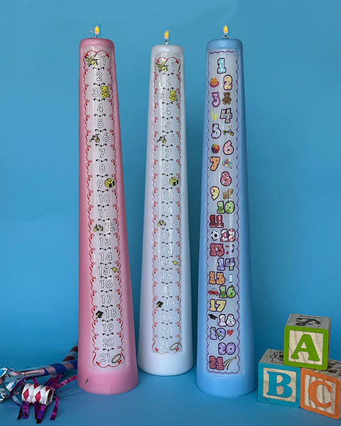 1-21 YEAR COUNTDOWN BIRTHDAY CANDLE, TWO STYLES &amp; THREE COLORS