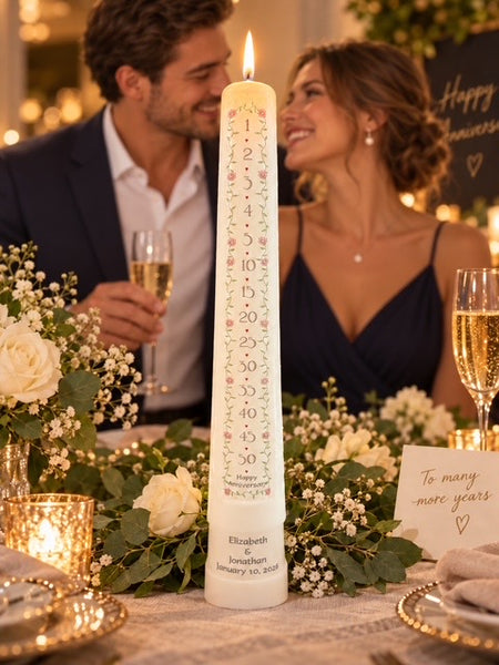 1-50 Year Countdown Anniversary Candle, Personalized