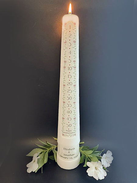 1-50 Year Countdown Anniversary Candle, Personalized