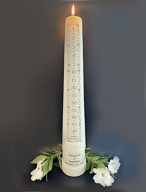 1-50 Year Countdown Anniversary Candle, Personalized