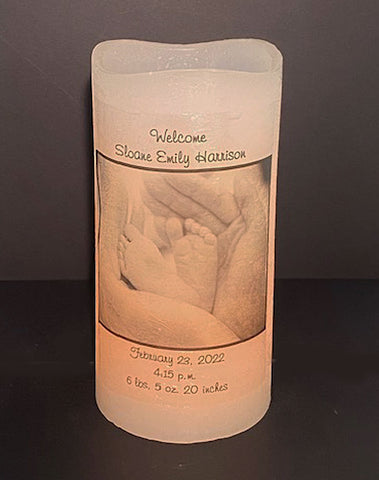 New Baby, Baptism, Christening 4 x 8 Flameless LED Candle