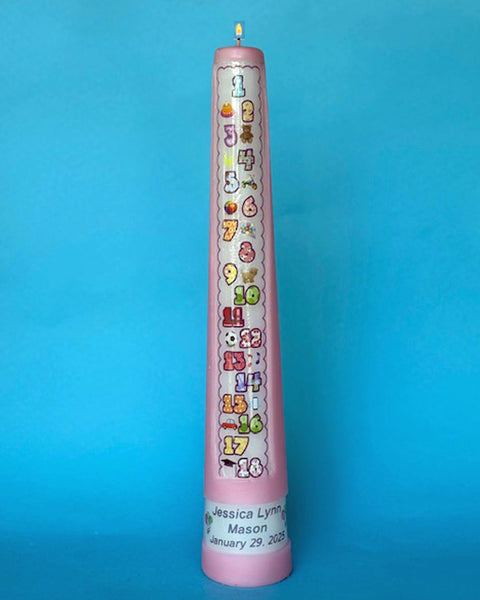 1-18 Year Numbered Contemporary Personalized Countdown Birthday Candle