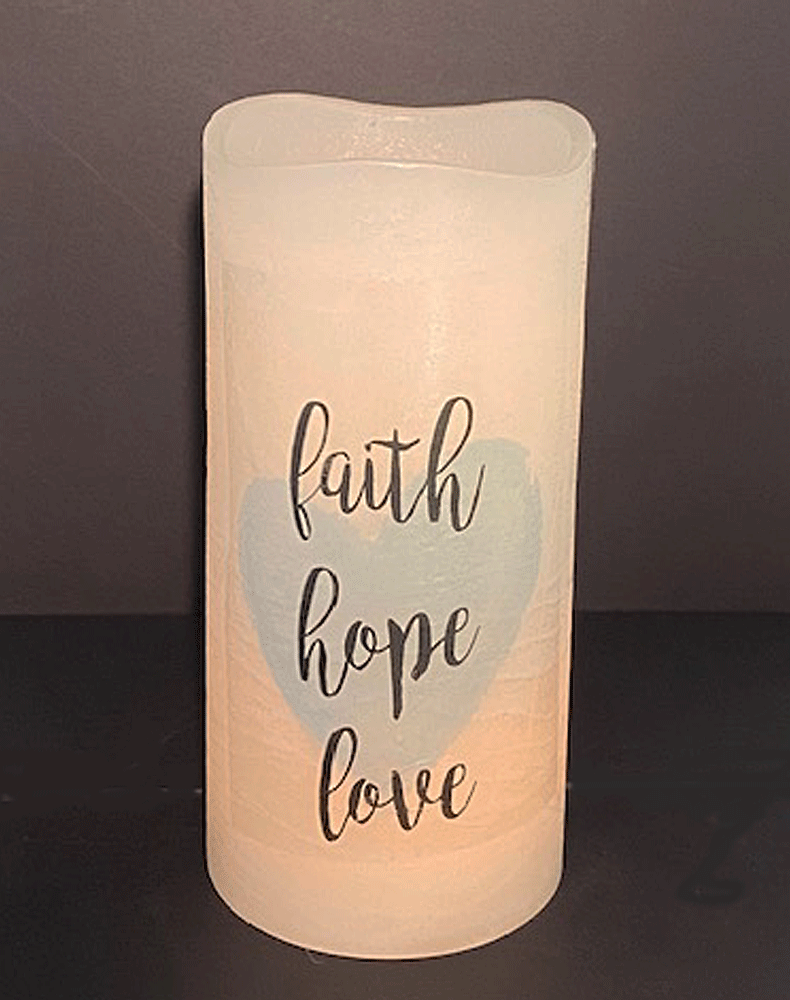 "Faith Hope Love" 4 x 8 Flameless LED Candle