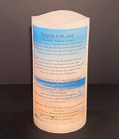 'Footprints in the Sand"  4 x 8 Flameless LED Candle