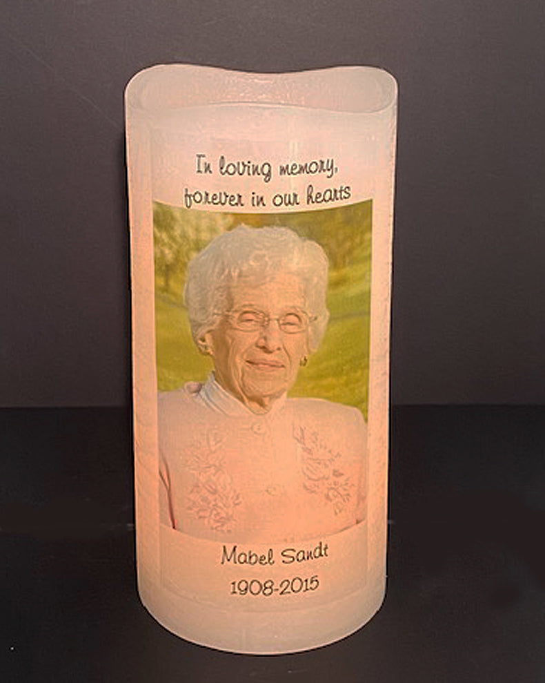 Memorial Candle with Photo on 4 x 8 Flameless LED Candle