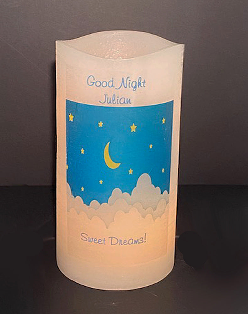 Moon and Stars Kid's or Baby's Nightlight Personalized Flameless LED Candle