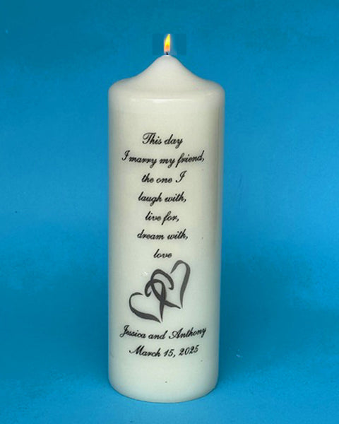 PERSONALIZED Double Heart Wedding Unity Candle Set with choice of verse, white or ivory