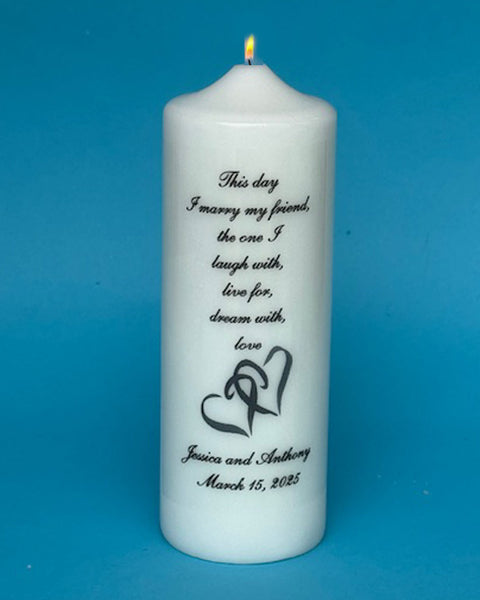 PERSONALIZED Double Heart Wedding Unity Candle Set with choice of verse, white or ivory