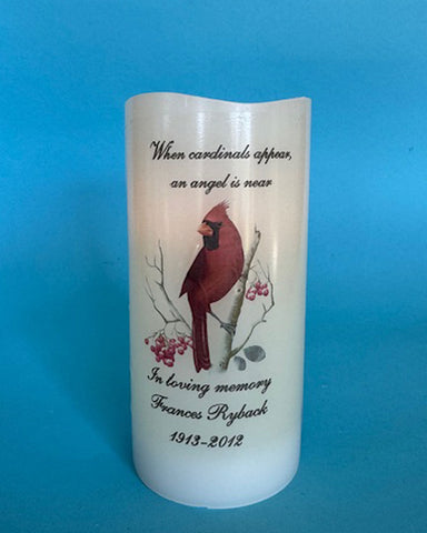 Memorial Candle, LED, with Cardinal graphic, Personalized