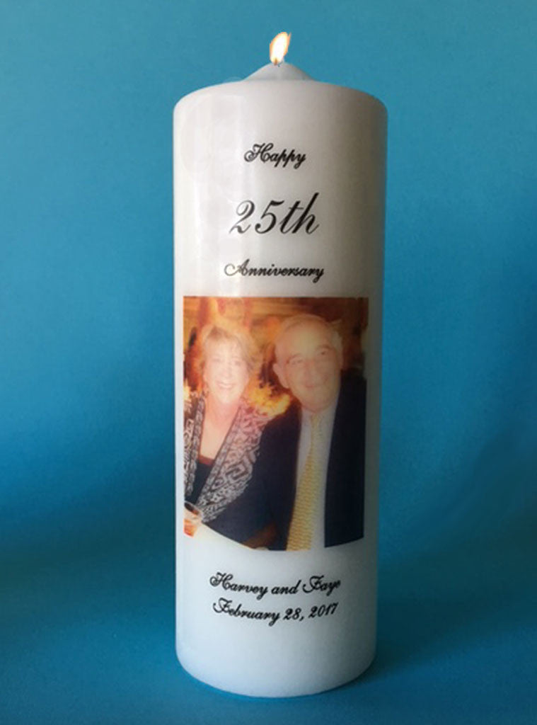 Anniversary Candle with Photo and Personalization, white or ivory
