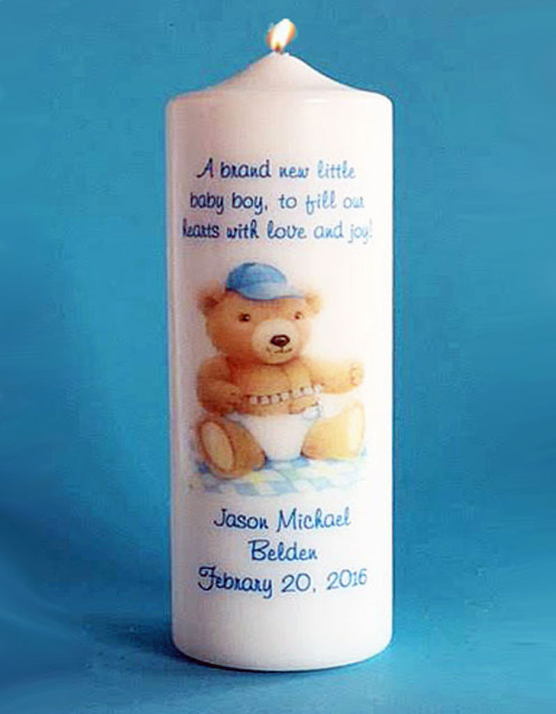 Personalized New Baby Boy Candle, white or ivory