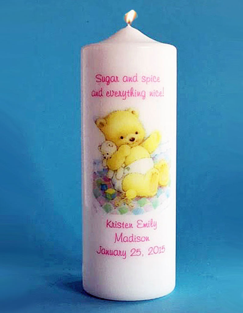 Personalized New Baby Girl Candle, white or ivory