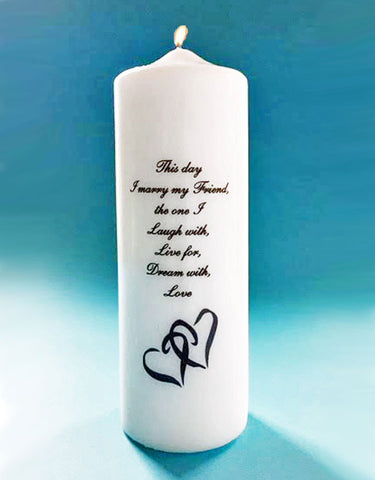 Double heart wedding unity candle with this day i marry my friend verse
