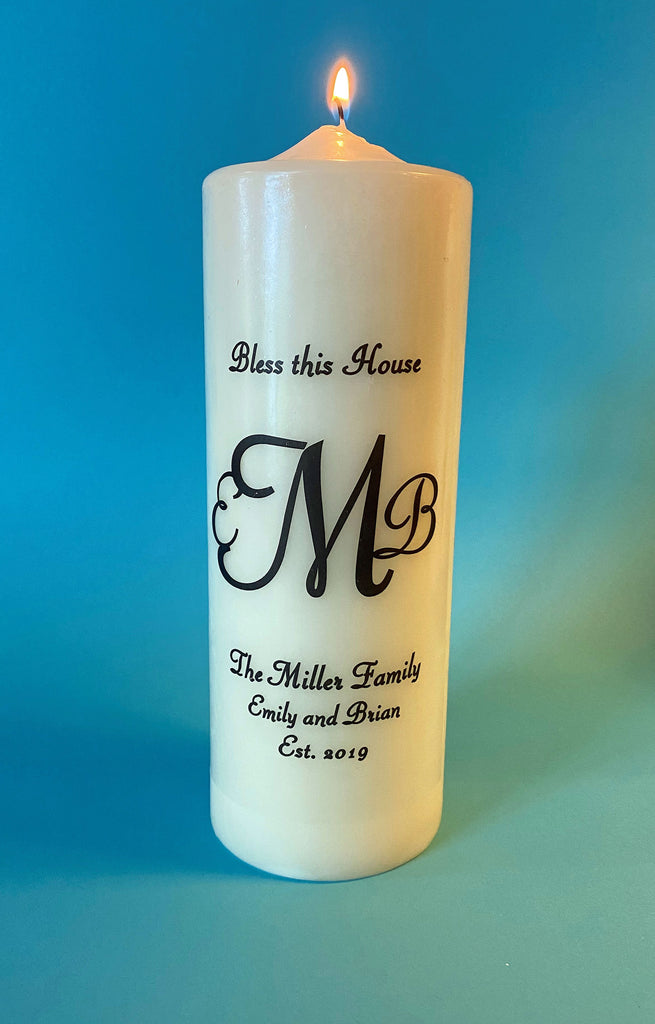 Monogrammed Candle, Three Initial Cursive Monogram, Choice of Ink and Candle Color, Custom Text