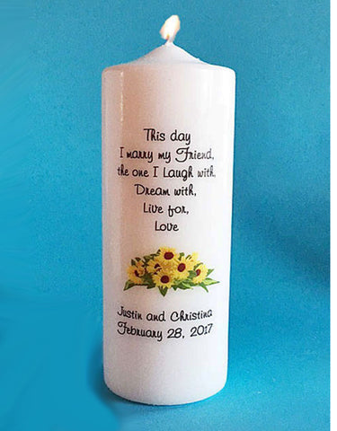 Personalized Bouquet of Sunflowers Wedding Unity Candle Set with choice of verse, white or ivory